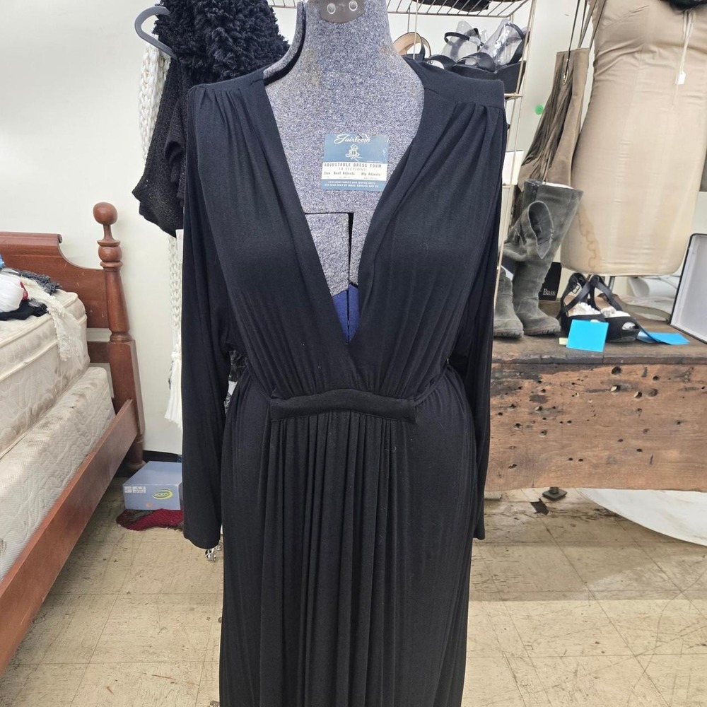 Woman's Flirty Pink Size 3XL Black Maxi Dress V Neckline